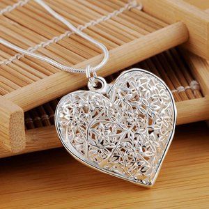 925 Sterling Silver Rope Chain Heart Love Necklace Wedding Engagement Gift